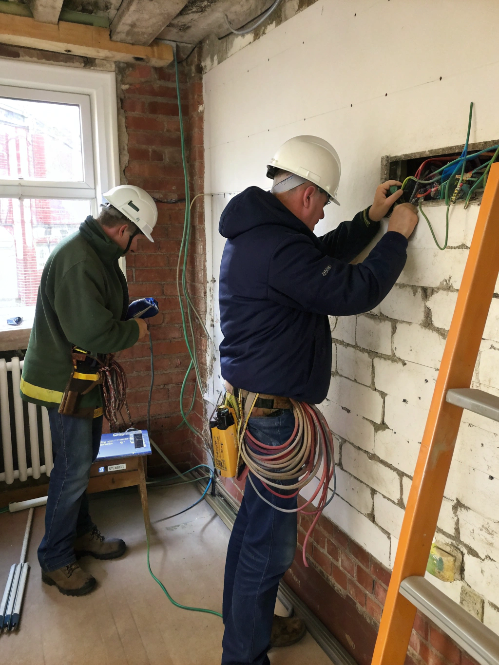 Professional electrician team at work