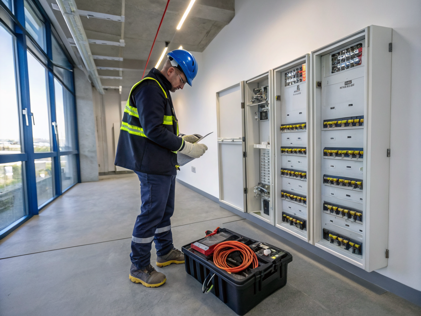 Electrician working on a residential electrical panel