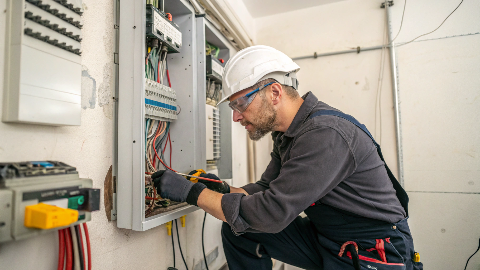 Professional electrician working on a modern residential electrical panel